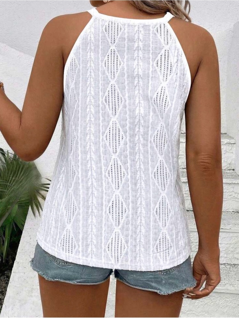 Emery Rose Plus Size Women Casual Knit Jacquard Halter High Neck Tank Top, 0XL - Picture 2 of 9